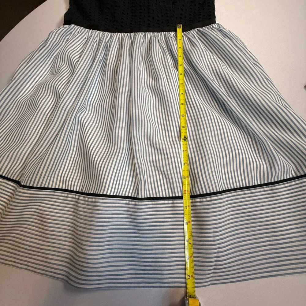 LOFT Eyelet Striped Fit & Flare Dress Blue White Black Petite 10P Sleeveless - Picture 11 of 12